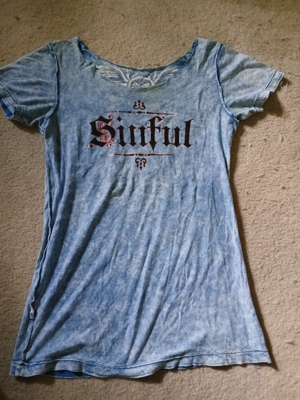 Sinful Light Blue Mineral-Wash Short Sleeve Tee
